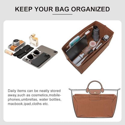 Purse Organizer Insert Compatible with Longchamp Le Pliage L Travel Bag, Brown/LB - color: Gold Brown, size: L Travel Bag