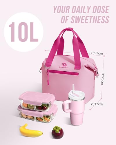 GLORIEROO Pastel Lunch Box Women | Insulated Soft Waterproof Leakproof Lunch Bag Cooler | Adjustable Strap | BPA-Free - color: Berry Blush