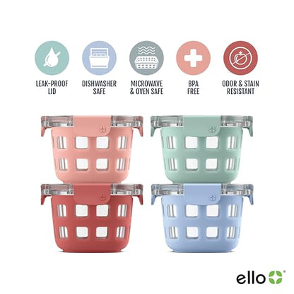 Ello Duraglass Glass Meal Prep Sets Leak-Proof Glass Food Storage Containers with Airtight BPA-Free Plastic Lids, Dishwasher, Microwave, and Freezer Safe - color: Melon