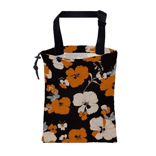 Car Garbage Bag Orange and White Floral and Butterfly Drawstring Car Trash Bag Hanging for Back Seat with Adjustable Buckle Canvas Vehicle Trash Can Easy-to-Install - color: Orange and White Floral and Butterfly
