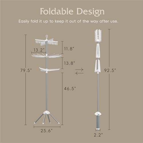 Beaudaily Clothes Drying Rack, Foldable 79.5-Inch Laundry Drying Rack,3 Tie, with Rotatable Arms, Stainless Steel, Holds 27 Clothes,8 Towels and 24 Clips for Hanging Socks, White and Silver - color: White + Silver, size: 3-Tier