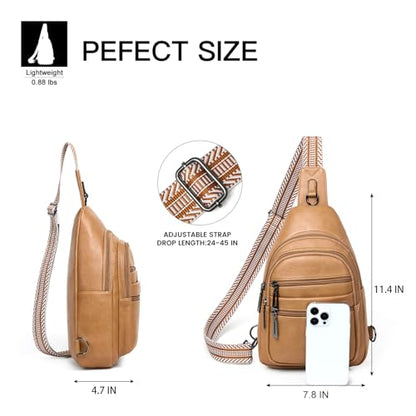 Leresas Sling Bag for Women Cross Body Purse Fanny Pack Sling Backpack Vegan Leather Over Shoulder Crossbody Handbag Travel Gifts Tan - color: Tan