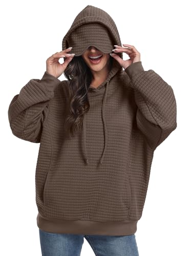 SeSe Code Hoodie With Eye Mask Waffle Hooded Sweatshirts Womens Travel Airplane Sleep Hoodies Mens Oversized Pullover - color: Brown, size: Small
