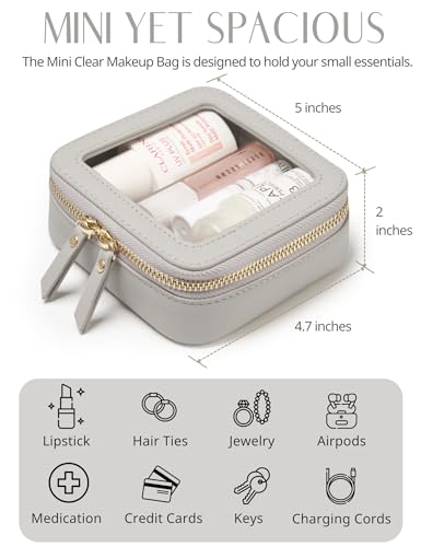 Popvibe Clear Makeup Bag Travel Cosmetic Case Transparent Toiletry Bag with Zipper, Portable Make Up Organizer Traveling Compact Car Bag for Essentials - color: Beige Grey, style: Mini & Medium