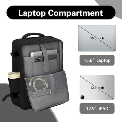 Carry On Backpack for Women & Men – Airline Approved Underseat Size, 15.6" Laptop Compartment, TSA-Friendly 180° Opening, Anti-Theft Business Travel Backpack with Trolley Sleeve (Black, Medium) - color: Black, size: Medium