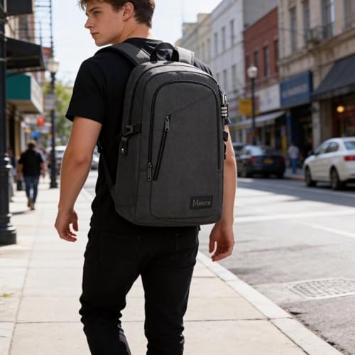 Mancro Business Travel Laptop Backpack, Anti Theft Slim Laptop Bag for Men and Women, Tech Computer Bag Fits 15.6 Inch Laptop and Notebook (Black) - color: Black, size: 15.6 inch