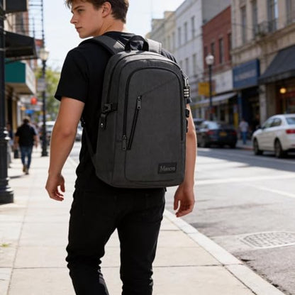 Mancro Business Travel Laptop Backpack, Anti Theft Slim Laptop Bag for Men and Women, Tech Computer Bag Fits 15.6 Inch Laptop and Notebook (Black) - color: Black, size: 15.6 inch
