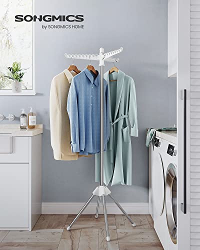 SONGMICS Clothes Drying Rack, 59-Inch Folding Laundry Drying Rack with 3 Rotatable Arms for Hangers, 4 Legs, Stainless Steel, for 27 Pieces of Clothes, White and Silver ULLR510W01 - color: White + Silver, style: 1-Tier