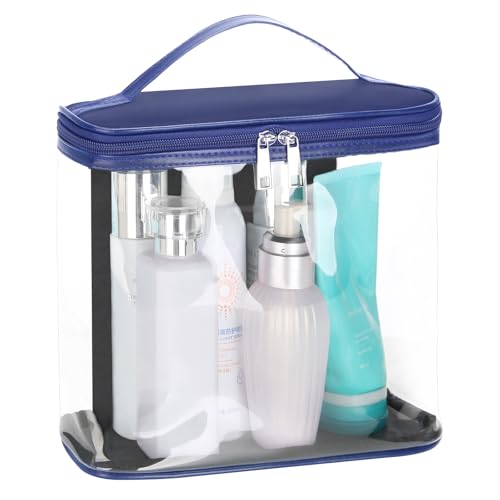 HAOGUAGUA Heavy Duty Leak Proof Clear Travel Bags for Toiletries, Transparent Makeup Cosmetic Bag with Zipper and Handle (1PCS BLUE, Large) - color: 1PCS BLUE