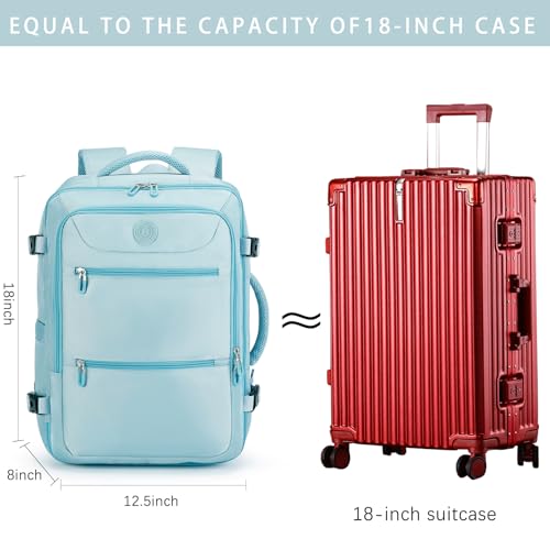 SHRRADOO Travel Backpack for Women & Men,Airline Approved Carry On Luggage,TSA Overnight Bags,40L Personal Item Travel Bag fits 17" Laptop,Carry on Bag with Storage Bag Cosmetic Bag Set 3pcs - color: Light Blue