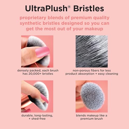 Real Techniques Vivid Escape Glow-To-Go Travel Makeup Brush 6 Piece Set, Mini Size Makeup Brushes for Eyeshadow, Concealer, Contour, & Blush, Includes Mirror Cosmetic Case, Cruelty-Free & Vegan - size: 1 Count (Pack of 6)