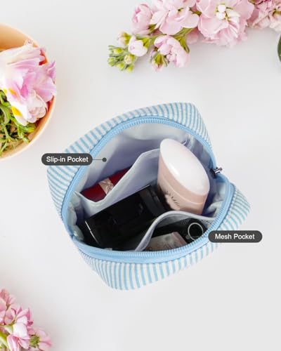 Small Makeup Bag, Mini Makeup Pouches for Purse Cute Cosmetics Bag Pouch with Slip-in Pockets Small Travel Toiletry Bag Makeup Storage Bag Lipstick Organizer Purse Essentials - color: 0-Mini Blue