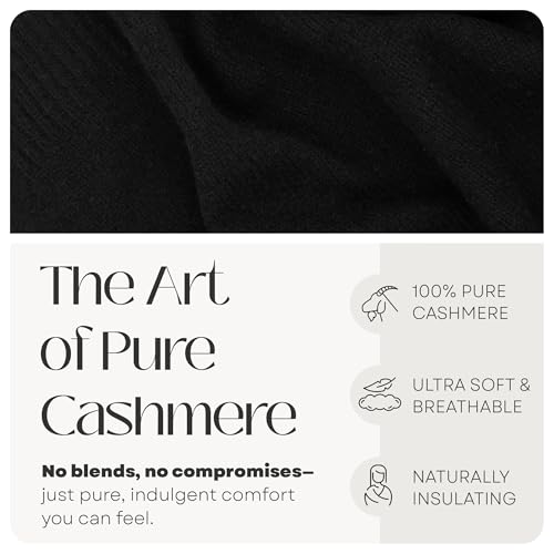 Velanio Cashmere 100% Cashmere Knitted Wrap Pashmina Shawl Extra Large Scarf Stole for Women Travel - color: Black