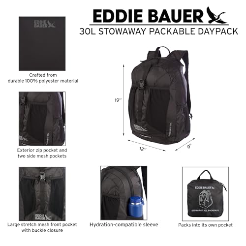 Eddie Bauer Stowaway Packable Backpack | Travel | Outdoor | Lightweight | Foldable | Durable | Ripstop Polyester | 30L - Maroon - color: Maroon, size: 30L