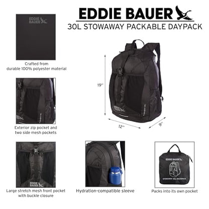 Eddie Bauer Stowaway Packable Backpack | Travel | Outdoor | Lightweight | Foldable | Durable | Ripstop Polyester | 30L - Maroon - color: Maroon, size: 30L