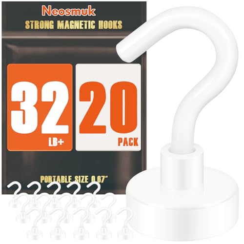 Neosmuk Magnetic Hooks, Cruise Ship Essentials, 32lb+ Heavy Duty Magnetic Hooks for Cruise Cabins, Refrigerator, Grill, Hanging, and Travel | Extra Strong Must-Haves Magnet Hook,White - color: White, size: 32lb