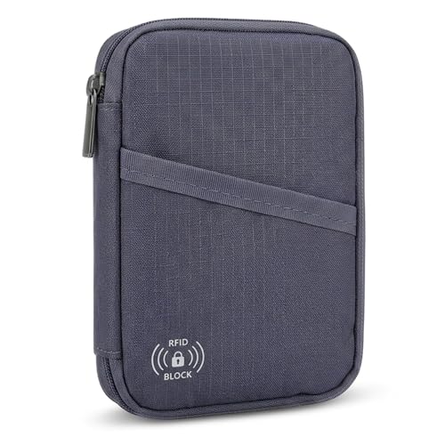 FIREDOG Passport Holder for Travel,RFID Blocking Passport Holder & Travel Wallet for Men and Women - Secure Organizer Multiple Card Slots, Holds Passports, Cards, Tickets, ID, Cash Holder(Grey) - color: Grey