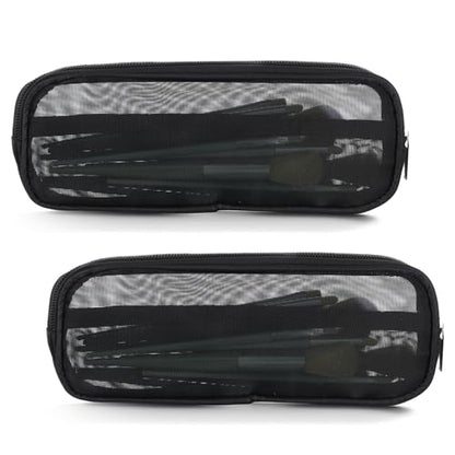2PCS Mesh Makeup Brush Bag with Zipper, 9x3.5x0.79in Nylon Clear Travel Toiletry Bag Portable Cosmetics Organizer Travel Makeup Brush Pouch Storage Bags