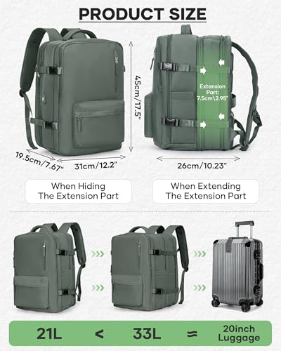 coofay Vacuum Backpack Travel with Pump Travel Backpack with Vacuum System Compression Backpacks for Traveling Easyvacpack Vacpack Backpacks Carry on Luggage - color: Olive Green, size: Extended-with Pump