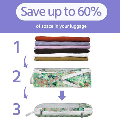 7 Pcs Compression Packing Cubes for Travel, Waterproof Suitcase Luggage Backpack Organizer with Toiletry Bag Travel Essentials for Women/Men-Flowers - color: Multi-Flowers