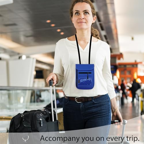 RFID Blocking Travel Neck Wallet Pouch and Passport Holder, Travel Neck Pouch Passport Holder for Women & Men - Blue - color: Blue