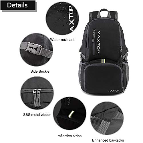 MAXTOP 40/50L Lightweight Packable Backpack for Hiking Traveling Camping Water Resistant Foldable Outdoor Travel Daypack - color: Black