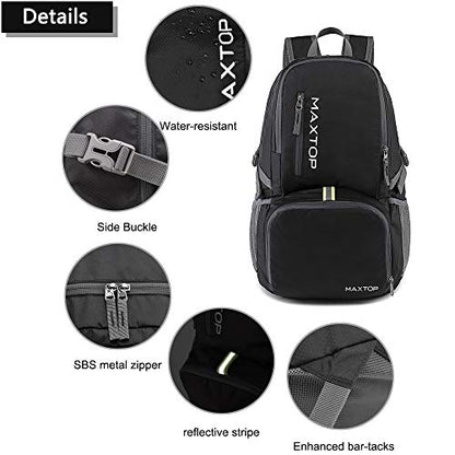 MAXTOP 40/50L Lightweight Packable Backpack for Hiking Traveling Camping Water Resistant Foldable Outdoor Travel Daypack - color: Black