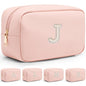 VLANDO Gifts for Girls Initial Makeup Bag Personalized Makeup Bag witt Pearl Cute Travel Toiletry Bag Preppy Makeup Pouch Birthday Gift for Teen Girls Women Daughter J - color: 03-Pink-J