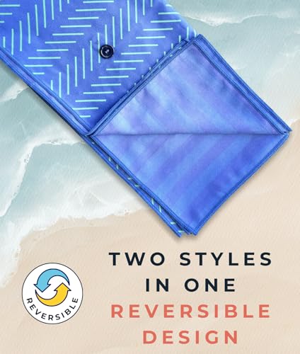 3-in-1 Wearable Beach Wrap & Lightweight Travel Towel – Sarong with Secure Button Closure, Quick-Dry Sand-Free Microfiber, Adjustable Fit (64”x33”, Fits S–4X), Compact Pool & Beach Essential, Blue - color: Blue - Green Lines