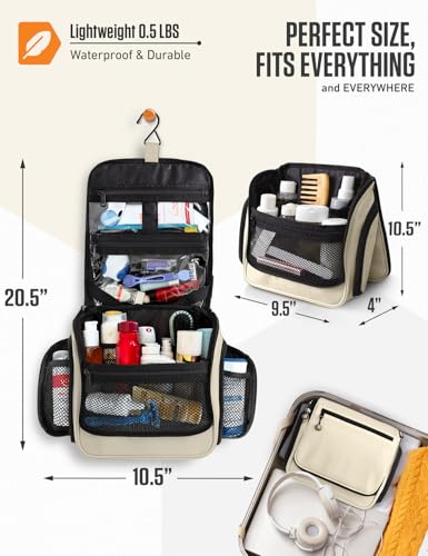 VENTURE 4TH Hanging Travel Toiletry Bag for Women & Men – Large Toiletry Organizer with 18 Compartments, Removable TSA Pouch, Travel Wash Bag for Toiletries, Makeup & Shaving Kit (Beige) - color: Beige