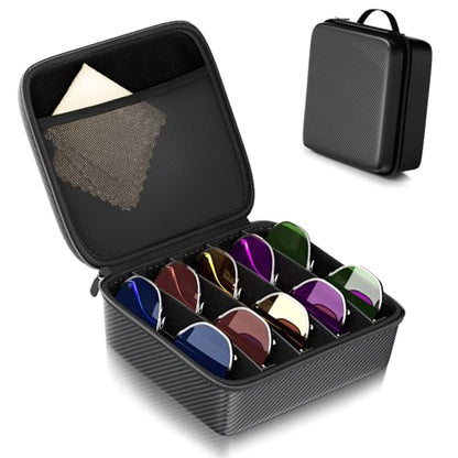 Travel Sunglasses Organizer, Hard Shell Sunglass Case Adjustable Slots for Multiple Sunglass Eyeglass Case - style: Black + 5 Slots