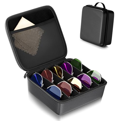 Travel Sunglasses Organizer, Hard Shell Sunglass Case Adjustable Slots for Multiple Sunglass Eyeglass Case - style: Black + 5 Slots