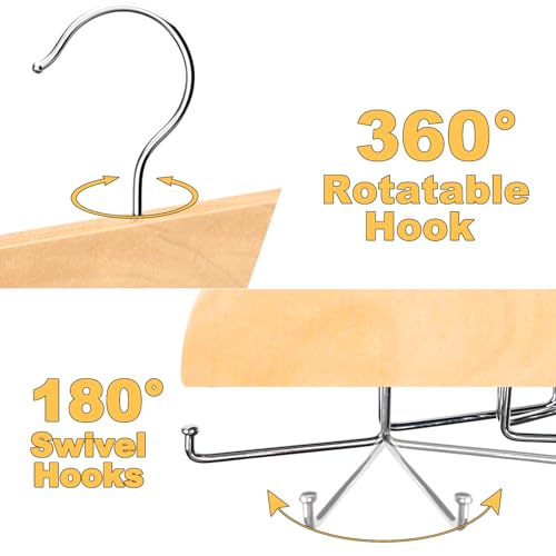 Resovo Tank Top Hanger with Premium Wood, 20 Large Capacity, Space Saving,360 Degree Rotating, Foldable Metal Hooks, Tank Tops - color: Wood