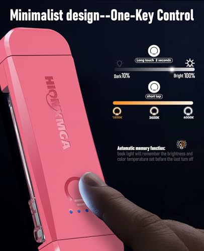 HIONXMGA Book Reading Light,Silent Touch Lamp for in Bed,Rechargeable Clip on Booklight with 3 Amber Colors & Precise Dimming Night Reading,Best Gift Lovers,Kids,Pink,(SD-10) - color: Pink