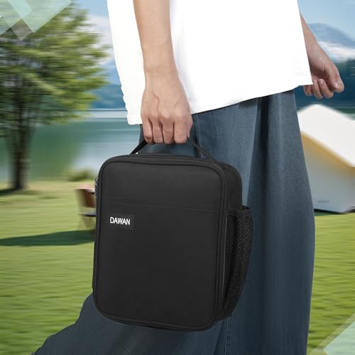 DAWAN freezable Insulated lunch bag,Built in detachable ice pack, Black, Insulated Cooler Tote with Handle for men or women, Keeps food cold or hot 8 to 10 hours, Meal Prep for Work Picnic golf