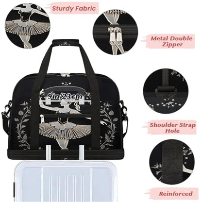 Travel Duffel Bag Ballet Wreath Weekender Bag with Shoe Compartment Foldable Overnight Bags for Travel Sports Lightweight Gym Bags for Men Women - color: Ballet Wreath