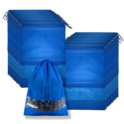 20 Pack Shoe Bags for Travel, 17" x 12.6" Drawstring Shoe Organizers with Clear Window, Breathable Non-Woven Dustproof Pouches for Luggage & Closet (Blue) - color: Blue