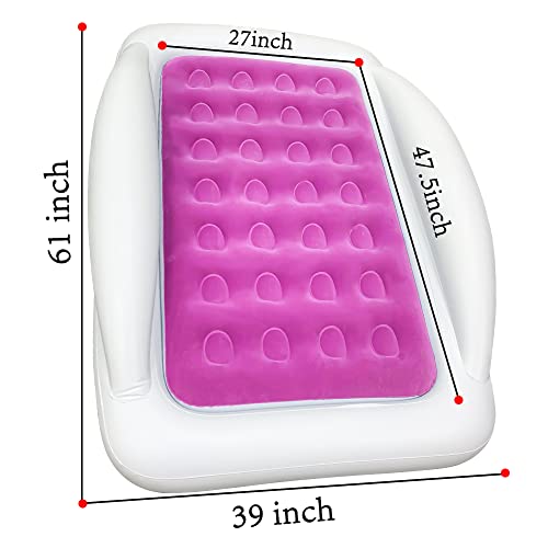 Inflatable Kids Travel Bed Toddler Air Mattress Set,Portable Blow Up Mattress Sleeping Bed Cot with Bed Rails and Electric Pump Ideal for Road Trip - color: Rose Red