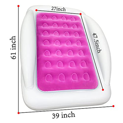 Inflatable Kids Travel Bed Toddler Air Mattress Set,Portable Blow Up Mattress Sleeping Bed Cot with Bed Rails and Electric Pump Ideal for Road Trip - color: Rose Red