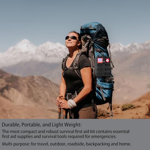 [New Upgrade] First Aid Kit, Survival Gear Outdoor Tactical Gear Set First Aid Kits Military Grade Molle System for Camper Travel Hunting Hiking and Adventures - color: Black