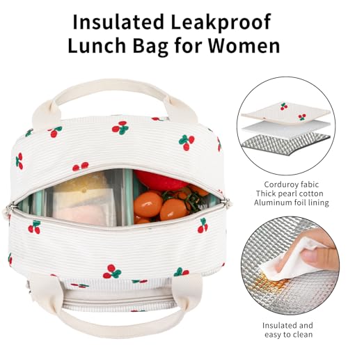 Lunch Bag Women Lunch Box for Women Adult Cute Insulated Lunch Bag Small Cooler Lunch Tote Bags for Work Picnic Travel (Beige-Cherry) - color: Beige-Cherry