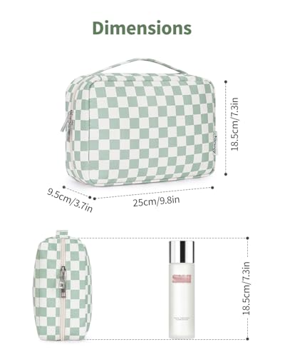 Narwey Small Hanging Travel Toiletry Bag for Women, Travel Bag for Toiletries, Makeup Bag Organizer Cosmetic Bags Make Up Bags for Girls - color: ZA-Mint Green Checkerboard