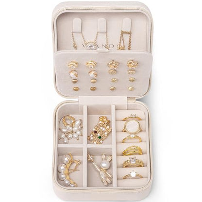 VLANDO Bridesmaid Proposal Gifts - Travel Jewelry Case, Small Travel Jewelry Organizer Box for Girls Women - White - color: White