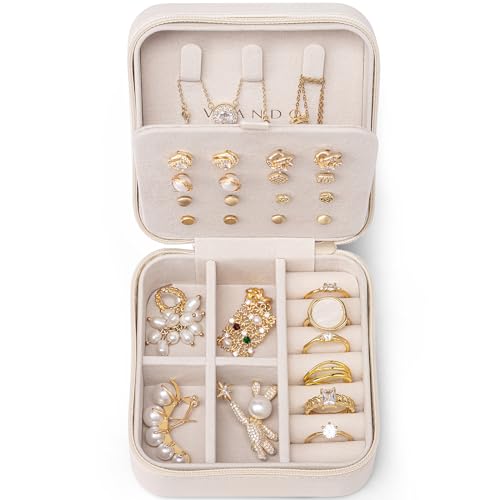 VLANDO Bridesmaid Proposal Gifts - Travel Jewelry Case, Small Travel Jewelry Organizer Box for Girls Women - White - color: White
