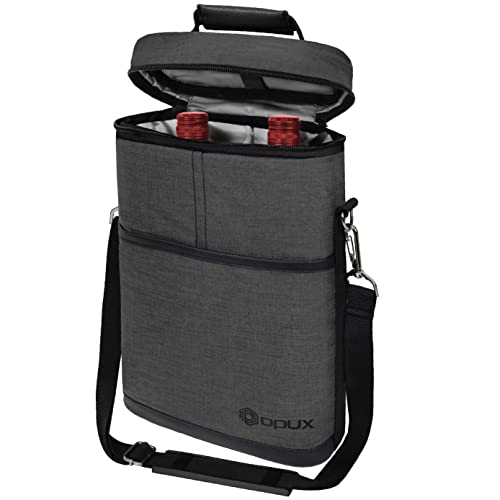 opux 2 Bottle Wine Carrier Tote, Insulated Leakproof Wine Cooler Bag, Wine Travel Bag for Picnic BYOB Beach, Portable Wine Bottle Carrying Case, Gift for Wine Lover Women Men Christmas, Charcoal Grey - color: Charcoal