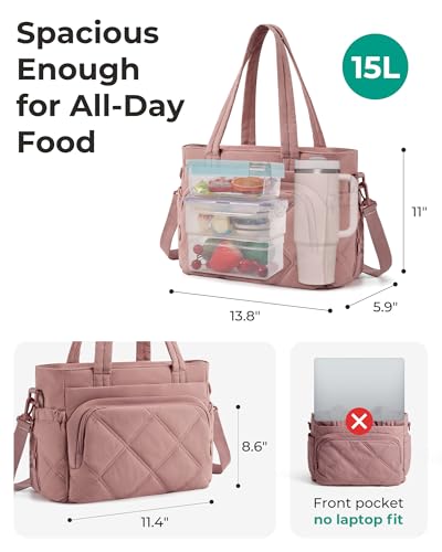BAGSMART Lunch Bag Women Large Lunch Box Insulated Tote Bag with Multi-Pockets Quilted Puffy Tote for Work, Outdoors - color: 06-Baby Pink