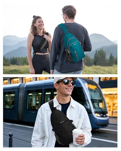 WATERFLY Small Crossbody Sling Bag: RFID Sling Backpack Chest Bag Travel Shoulder Multiple Pockets Hiking Daypack for Man Woman - color: Black