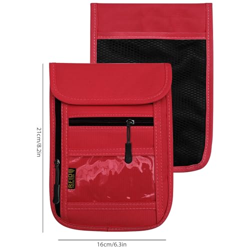 RFID Blocking Travel Neck Wallet Pouch and Passport Holder, Travel Neck Pouch Passport Holder for Women & Men - Red - color: Red