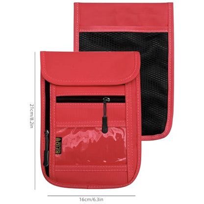 RFID Blocking Travel Neck Wallet Pouch and Passport Holder, Travel Neck Pouch Passport Holder for Women & Men - Red - color: Red