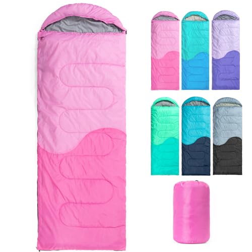 Sleeping Bag - 3 Seasons for Adults Kids Boys Girls Camping Hiking - Warm Cold Weather Lightweight Portable with Compression Bag for Backpacking in Spring, Summer, Fall and Winter - color: 4 lbs-Pink
